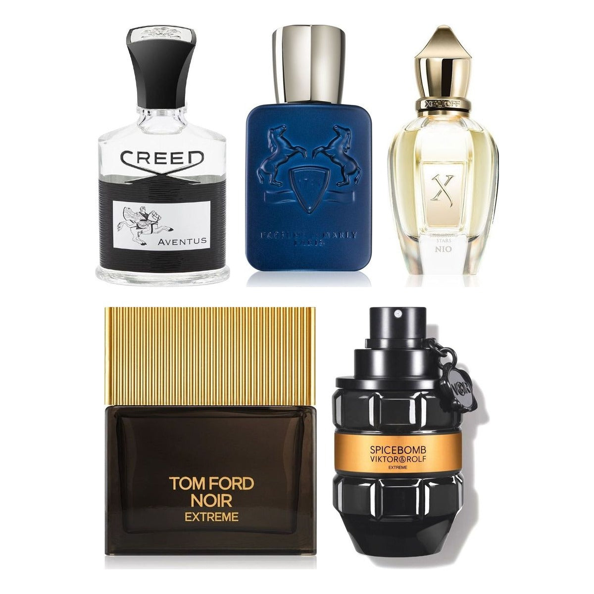 Set Descoperire Bărbați — 5 mostre de parfum a câte 3 ml: Creed Aventus, Parfums de Marly Layton, Xerjoff Nio, Tom Ford Noir Extreme, Viktor & Rolf Spicebomb Extreme